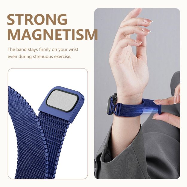 LEMONDA Size S Apple Watch Series 10 46mm Metal Strap Milanese Watch Band - Blue